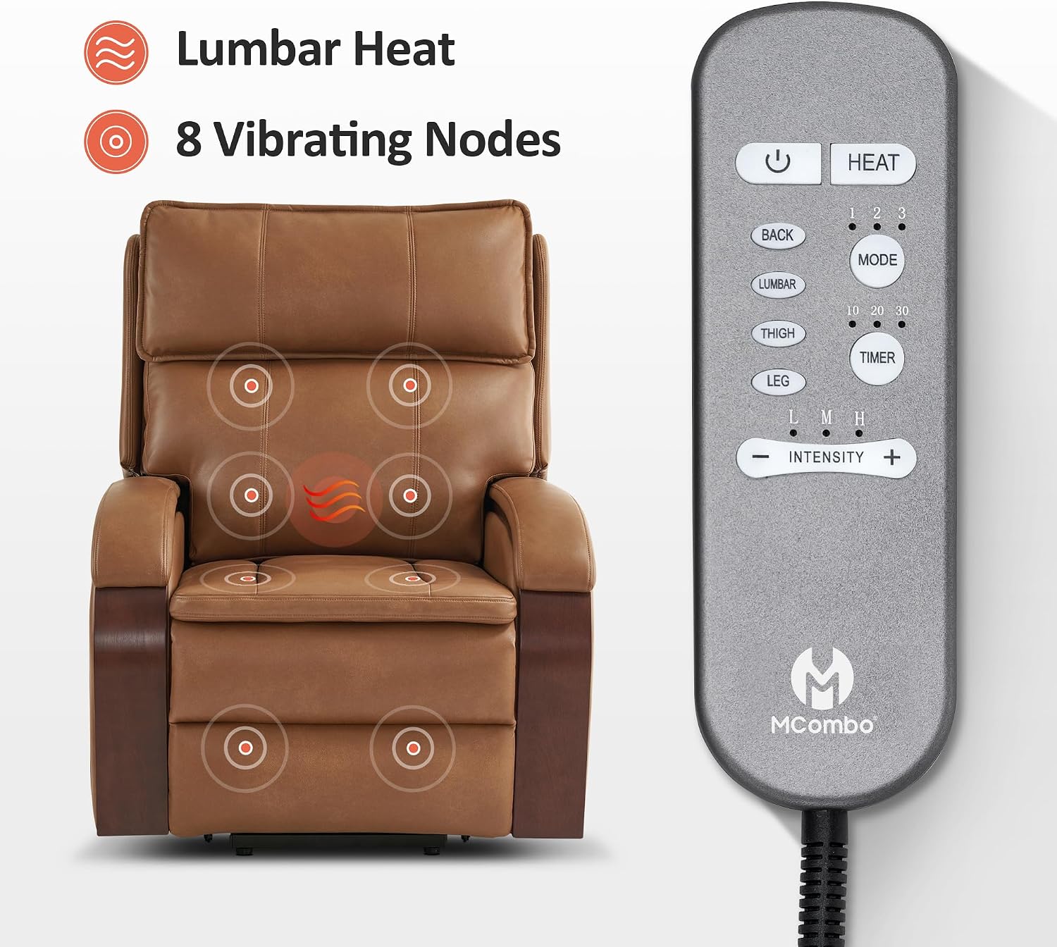 MCombo Power Lift Recliner Chair for Elderly with Power Headrest 7917 | Heat and Massage, Solid Wood Armrest, FSC Certified, USB&Type C Charging Port, Side Pockets, Faux Leather