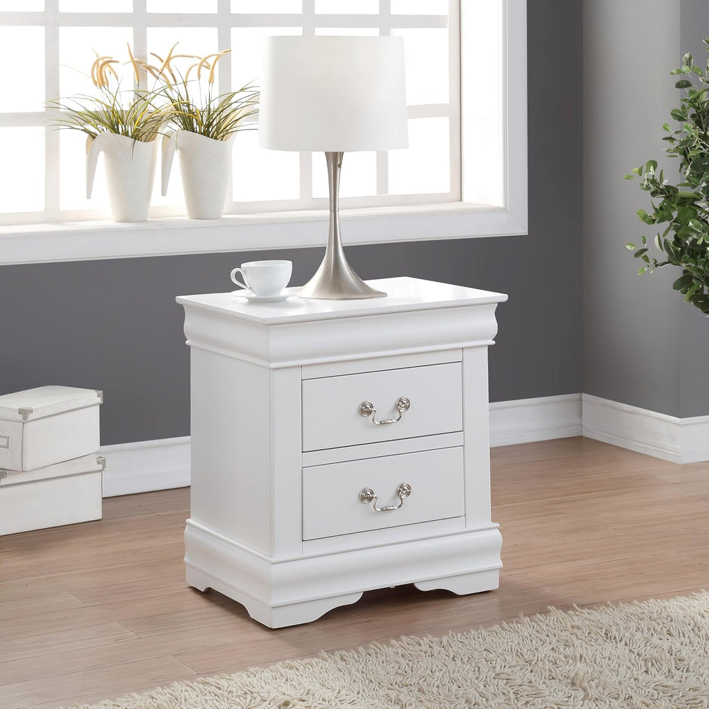 Knocbel Traditional Nightstand End Tables Side Table with 2 Drawers and Metal Handles for Bedroom Living Room Entryway, Fully Assembled, 21" W x 15" D x 24" H White