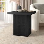 Henn&Hart 22" Fluted Modern Wooden Square End Table, Ribbed Side Table, Nightstand for Living Room, Office, Family Room, or Bedroom, Natural Black