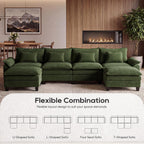 URRED Oversized Modular Sectional Sofa，Solid Green：157" U Shaped | Modern Comfy Cloud Couch with Movable Ottoman and Pillow, Deep Seat Couches for Living Room, Bedroom or Apartment