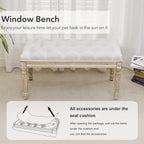 LOULENS French Vintage Bench, Linen Fabric Entryway Bench, Upholstered Tufted End of Bed Bench with Brushed Wood Legs, White