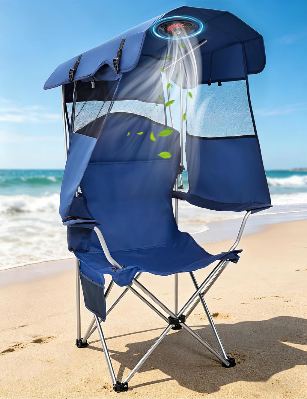 East Oak Camping Chair with Canopy & Fan, 25" High Back Canopy Chair with Powerful & Quiet USB Fan (Battery Not Included), 330 lbs Heavy Duty Beach Chair with Canopy Shade