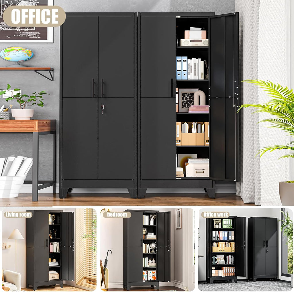 PAOFIN Metal Kitchen Pantry Cabinet, 71" Tall Storage Cabinet with Lock Doors and Shelves, Freestanding Cupboard for Dining Room Living Room Furniture, Black