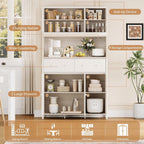Garvee 71" H Pantry Cabinet with Charging Station, Tall Kitchen Pantry Storage Cabinet with Countertop, Modern Kitchen Hutch with Storage Drawers for Living Room, Dining Room, White