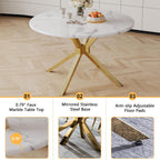 45" Marble Round Dining Table for 4 People, Modern Pedestal Kitchen Table with Mirrored Stainless Steel Cross Base & Faux Marble Top, Luxury Circle Dinner Table for Dining Room, Kitchen, Living Room