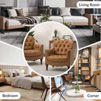 HULALA HOME Mid Century Modern Genuine Leather Accent Chair Set of 2, Camel | Button Tufted Leather Armchairs, Upholstered Club Chairs with Nailhead Trim, Solid Wood Legs,for Living Room Bedroom
