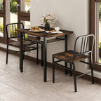 GOFLAME 3-Piece Dining Table Set for 2, Wooden Rectangular Kitchen Table and 2 Chairs with Storage Rack and Metal Frame, Space-Saving Dinette Set for Dining Room, Apartment, Small Space, Rustic Brown