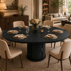 47-63" Extendable Round Dining Table with Storage for 4-6 Person, Fluted Circle Dining Table with 2-Tier Shelves|Leaf, Space-Saving Design (Black, 4-6 Person)