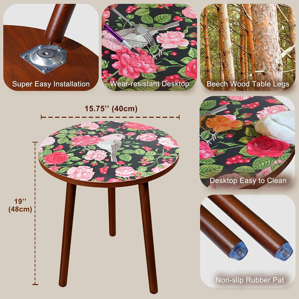 Round Side Table,Mid Century Modern End Table for Couch Bedside,Easy Assembly Accent Nightstand with Solid Wood Leg for Living Room,Bedroom,Corners,Small Table Stand for Small Spaces