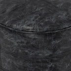 SIMPLIHOME Connor 18" Wide Round Pouf in Distressed Black Genuine Leather
