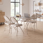 IDEALHOUSE 4 Pack Folding Chairs with PU Leather Padded Cushion, 350lbs Capacity, Lightweight Ergonomic Design, Metal Frame, Indoor Outdoor Portable Stackable Seats for Home Office Party Events, Beige
