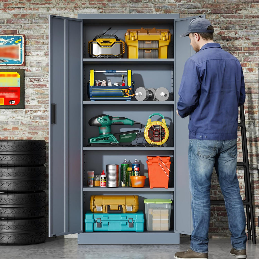 BESFUR Metal Storage Cabinet, 71" H Steel Locking Storage Cabinet with 2 Doors and 4 Shelves for Garage, Office, Classroom