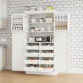 71 Inch Kitchen Pantry Cabinet with Pull-Out Trays, White | White P2 MDF, kitchen or dining room, door shelves, adjustable shelf, freestanding design, 17.6 in D, 35.5 in W