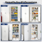 BESFUR Metal Storage Cabinet with 2 Doors and 5 Adjustable Shelves Garage Storage Cabinet with Lock 71" Office Storage Cabinets Locking Cabinets for Garage Office Shop Home (White)