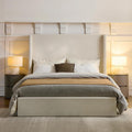 California King Upholstered Bed Frame 52" Tall Wingback Headboard