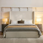 California King Upholstered Bed Frame 52" Tall Wingback Headboard