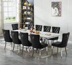 94.5" Large Dining Table for 10-12 People, Modern White Rectangle Kitchen Dinner Table w/Faux Marble Top&Silver Steel U-Base, Extral Long Dining Room Tables for Kitchen Living Room