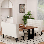 White Faux Leather Loveseat Settee, Modern Tufted Upholstered Bench with Back for Kitchen Dining Room Living Room, High Back Banquette Seating Sofa Couch with Wood Legs