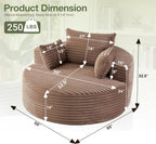 55''Oversized Round Chair Lounge Chaise Indoor, Modern Upholstered Corduroy Cloud Circle Chair with Deep Seat, Comfy Fluffy Sleeper Sofa for Living Room Bedroom No Assembly Required (Brown)
