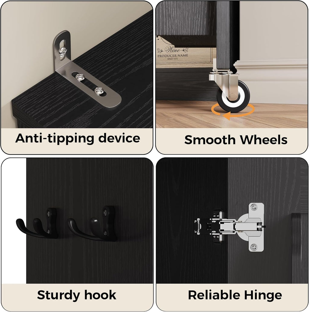 IRONCK Narrow Kitchen Pantry Storage Cabinet, 72" Slim Single Door with 6 Adjustable Shelves, Door Rack and Wheels, Space Saving Freestanding Storage Floor Cabinet for Small Place, Black