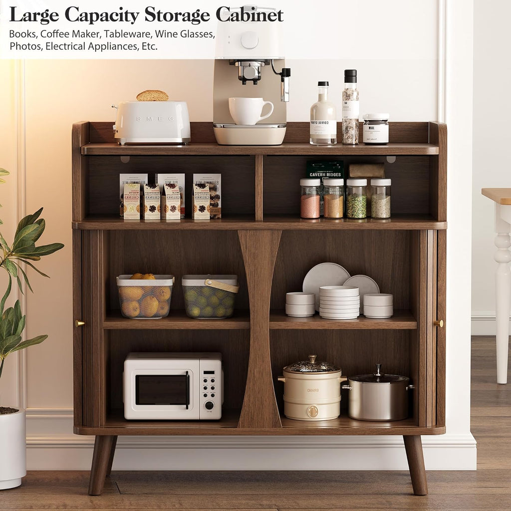 Decofy 39" Buffet Sideboard Cabinet, Mid Century Modern Console Cabinet with Roller Shutter Sliding Doors & Adjustable Shelves for Kitchen Cabinets, Living Room, Entryway, Coffee Bar Cabinet (Walnut)