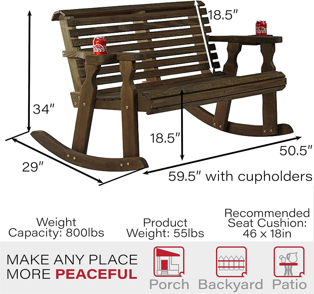 Amish Casual Heavy Duty 800 Lb Roll Back Pressure Treated Double Rocker with Cupholders (Dark Walnut Stain)