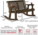 Amish Casual Heavy Duty 800 Lb Roll Back Pressure Treated Double Rocker with Cupholders (Dark Walnut Stain)
