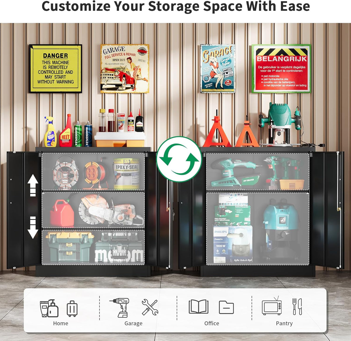 Metal Storage Cabinet with Locking Doors, 35.4" Steel Locker Organizer with Adjustable Shelves, Garage Utility Cabinet for Home, Office, Shop, and School