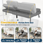 Furmax Futon Sofa Bed Adjustable Futon Couch Sleeper Sofa Bed for Living Room, Business Office, Recliner Sofas with Cup Holders (PU Leather, Gray)