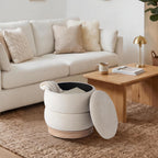 Get Set Style Round Ottoman with Wooden Base, Storage Vanity Stool for Makeup, Upholstered Footrest Stool Ottoman Foot Stool for Living Room, Bedroom