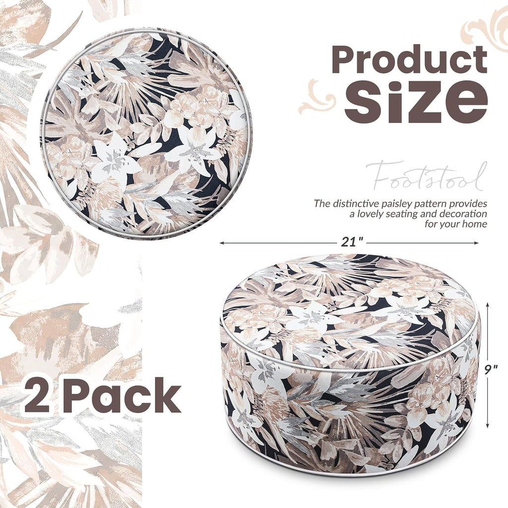 Cinnvoice 2 Pcs Inflatable Outdoor Ottoman Pouf Waterproof Round Footrest with Handle D21 x H9 Inch Indoor Outdoor Portable Footstool for Patio Garden Camping or Home Pool(Flower)