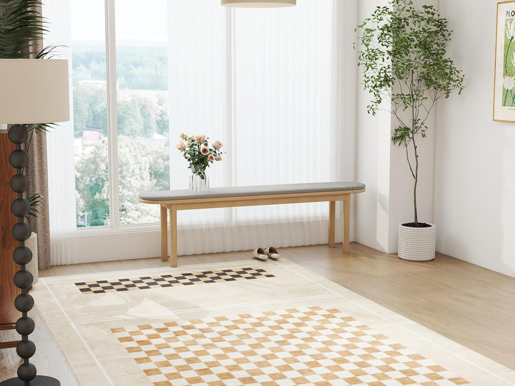 63" Dining Bench Rubber Wood for 6-8 Person,Bedroom Bench,Window Bench,Entryway Bench,Upholstered Bench,with Padded Seat and Solid Wood Leg for Kitchen,Indoor and Hallway,Beige, 63in.