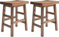 Alaterre Durango Solid Wood Rustic Bar Stool Set of 2, Natural, 26-Inch | Counter Height Backless Barstool Kitchen Seating with Saddle Seat, Barstools for Kitchen and Home Bar