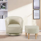 DAZONE Beige Swivel Accent Chair with Ottoman, Comfy Barrel Armchair for Small Spaces, 360° Modern Fabric Lounge Chair for Living Room, Bedroom, Reading Nook, Home Office