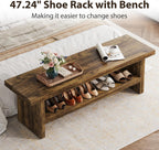 2 Tier Entryway Bench, 47.24" Shoe Bench, Rustic Shoe Rack, Wooden Storage Bench for Entryway Hallway Living Room Bedroom, Easy Assembly, Rustic Brown