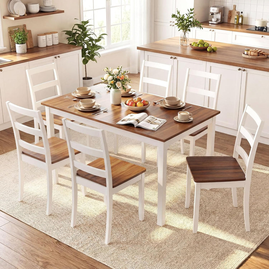 Giantex Dining Table for 4-6, 60" Rectangular Kitchen Table with Solid Rubber Wood Legs, Farmhouse Wooden Dinner Table for Dinette, Home Office, Living Room (Brown)