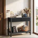 HOOBRO 39.4" Console Table with 2 Wavy Drawers, Narrow Long Entryway Table with Storage Shelf, 2 Tier Modern Sofa Table Wooden Behind Couch Table, Hallway Table for Living Room, Black BK89XG01N1