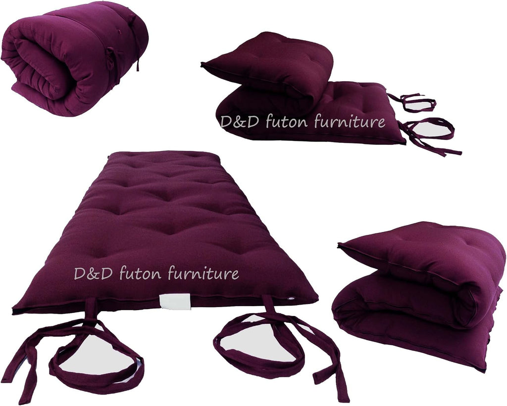 D&D Futon Furniture Cotton/Foam Traditional Japanese/Thai Floor Rolling Futon Mattresses, Yoga Meditation Mats, 3x30x80 Burgundy