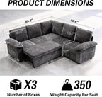 Sofa Bed, Sleeper Sofa with Pull Out Bed, L Shaped Modular Sectional Couch with Storage Ottoman, Modern Chenille Cloud Couch, Convertible Sofa Cama para Sala, Multiple Sizes (Light Gray, 5)