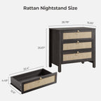 SICOTAS Rattan Nightstand Set of 2 with Drawers, Boho Large Bedside Tables | Wide Night Stand Set of 2 with 3 Drawers, Bedside Tables for Bedroom, Guest Room, Apartment, and Dorm Room, Bedroom Storage