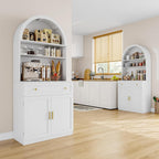 71" Tall Arched Kitchen Pantry Cabinet, Modern Kitchen Storage Cabinets with Hidden Drawer and Spacious Countertop, Wooden Storage Pantry Cabinet for Living Room, Dining Room, White