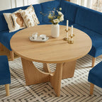 Round Dining Table Set with Loveseat & Chairs, 47 Inch Farmhouse 5-Piece Round Table Setting for 4 to 6, Wood Circle Table and Chairs Set for Kitchen,Breakfast Nook, Indoor Conversational Seating