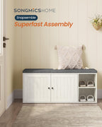 SONGMICS HOME Shoe Storage Bench, Snapsemble Superfast Assembly, Shoe Rack Cabinet with Door & Adjustable Shelf for Entryway/Living Room, 14 x 40.2 x 17.3 Inches, Rustic White and Slate Gray