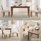 Mid-Century Modern Dining Chairs Set of 4, Upholstered Linen Fabric Kitchen Chairs with Curved Backrest, Farmhouse Dining Room Chairs with Solid Wood Legs, Easy Assembly, Beige