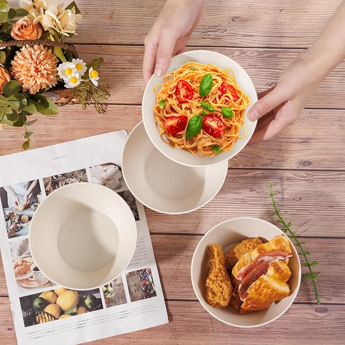 supernal 12PCS Beige Wheat Straw Bowls - Unbreakable Reusable Plastic Bowl,Fridge & Dishwasher Safe Soup Bowl,Lightweight Beige Disposable Bowls for Catering,Weddings,Cereal,Salad,Ramen