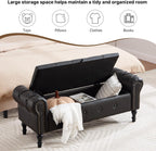 Storage Bench for Bedroom, Faux Leather 51" End of Bed Bench, Queen Size Bench with Rolled Arms, Tufted Storage Ottoman Benches, Upholstered Bench for Bedroom, Living Room, Entryway, Black