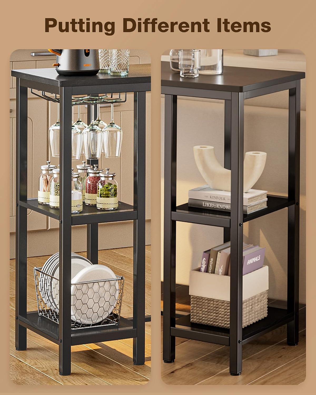 Qsun Small Bar Table Set for 2 | Kitchen Table for 2 with 2 Storage Shelves & Wine Glass Holder, Dining Table for Small Apartment, Dining Room