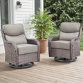 Rilyson Outdoor Swivel Rocker Chairs - All Weather Resistant Wicker Patio Furniture Set of 2 with High Back and 6 inch Thick Cushions for Deck Porch Yard and Poolside, Brown/Beige