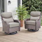 Rilyson Outdoor Swivel Rocker Chairs - All Weather Resistant Wicker Patio Furniture Set of 2 with High Back and 6 inch Thick Cushions for Deck Porch Yard and Poolside, Brown/Beige