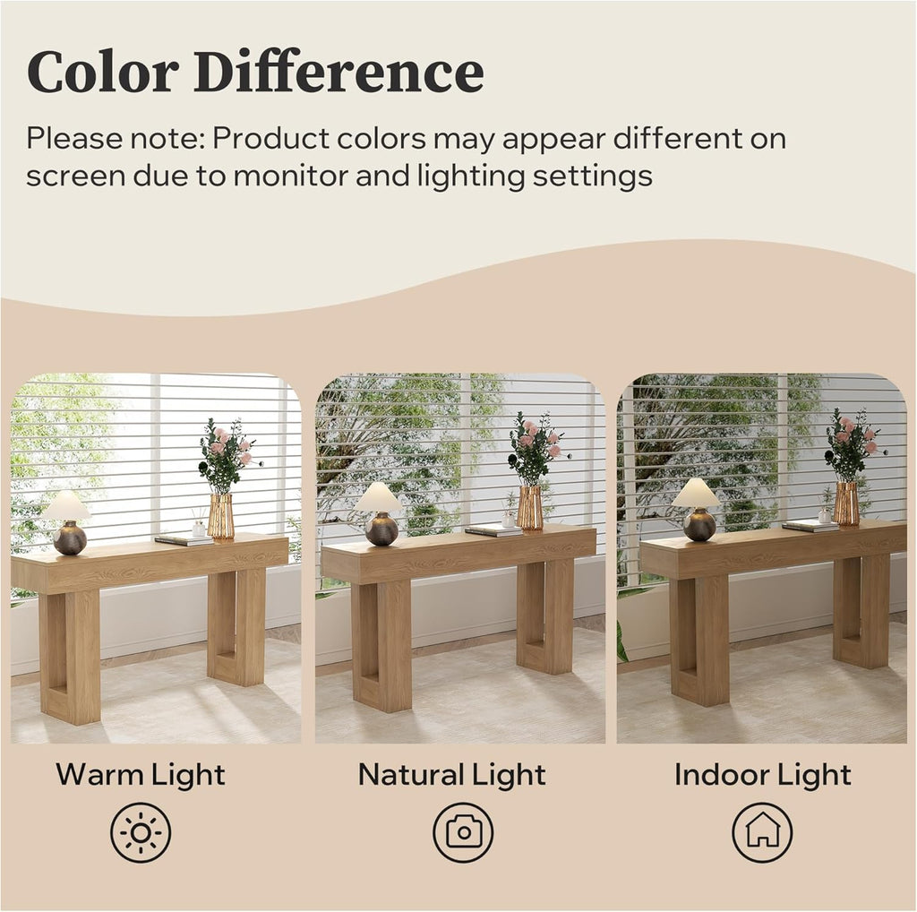 63 Inch Long Console Table for Entryway, Farmhouse Sofa Table Behind Couch, Wooden Rectangular Design Entry Table Foyer Hallway Table for Living Room (Natural)